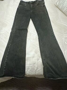 KUT From The Kloth Ana Flare Jeans Size 4 High Rise Fab Ab Black Wash Denim